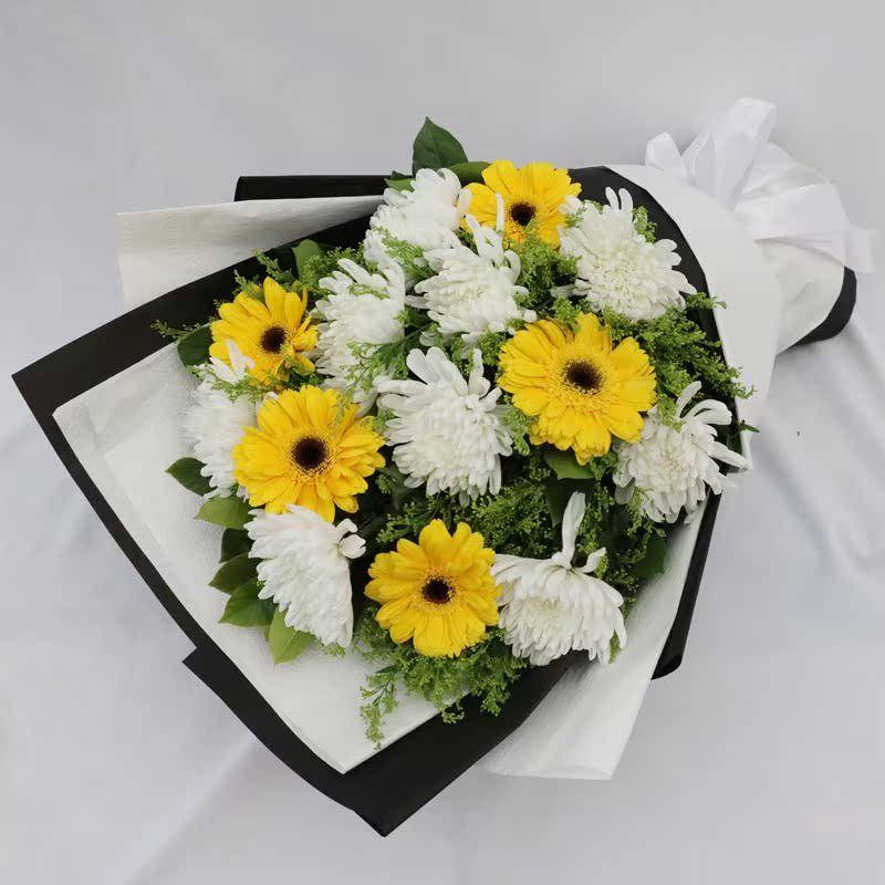 扫墓黄白菊花北京同城送花清明节鲜花丧礼花束花蓝雏菊悼念鲜花