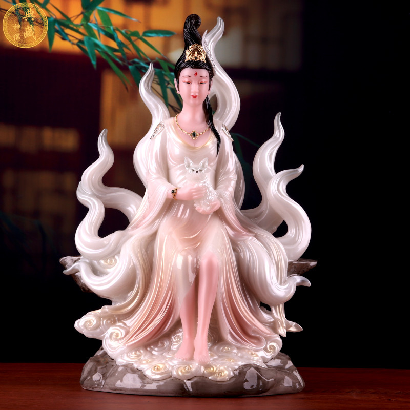 包邮汉白玉九尾狐仙娘娘神像狐仙姐姐像姻缘九尾狐像家用供奉摆件