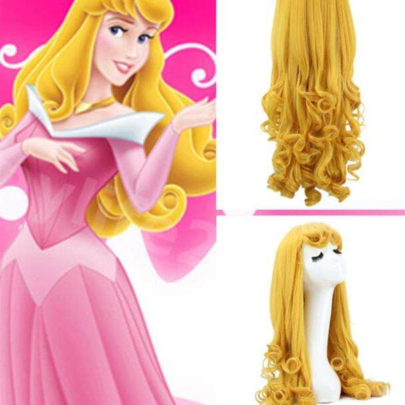 Sleeping Beauty Princess Aurora Long Curly Golden Anime Wig