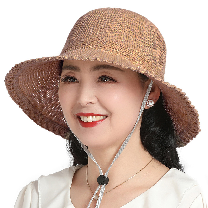 中年妈妈遮阳帽春夏防晒透气薄款凉帽老年女式盆帽渔夫帽太阳帽子