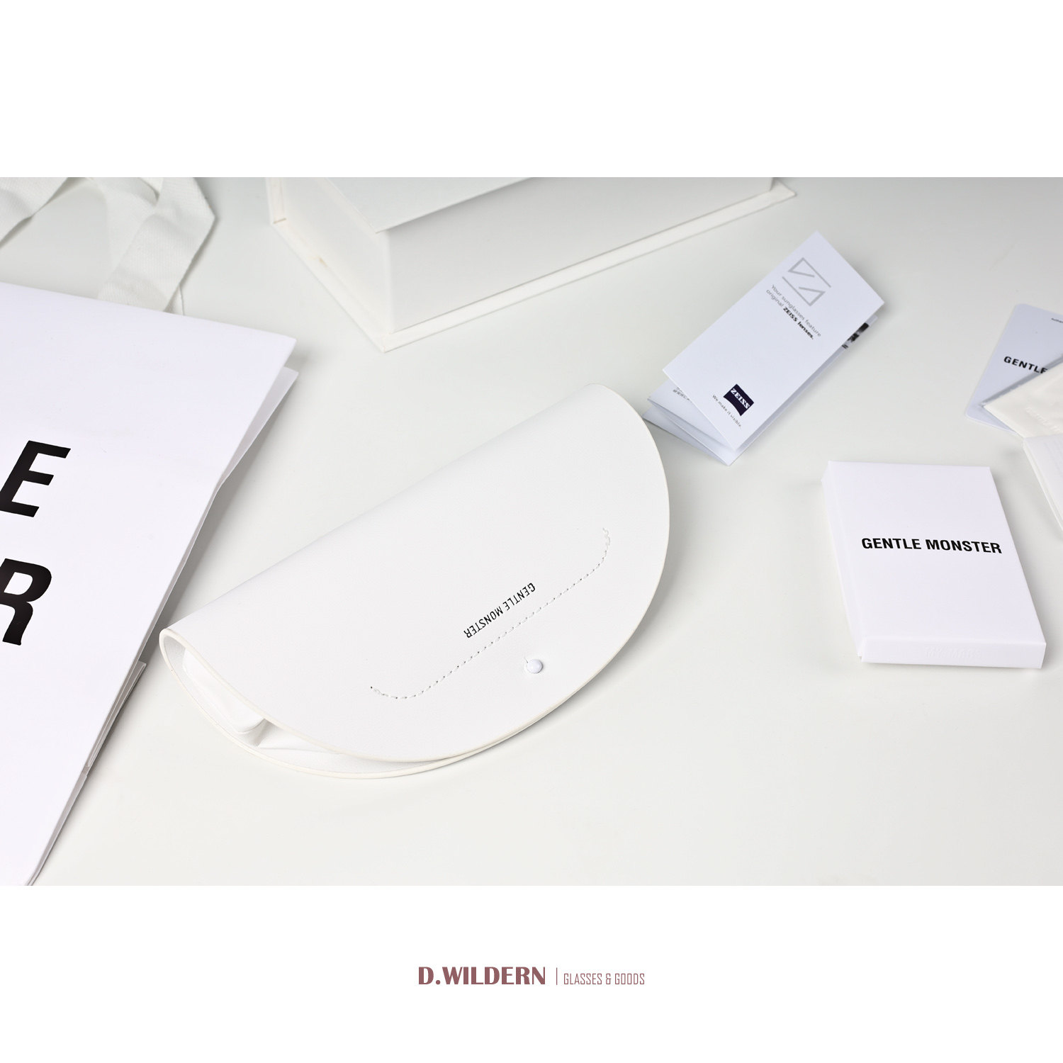 韩国正品gentle monster高端皮质男女墨镜盒白色半月形太阳眼镜盒