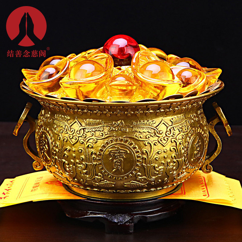 铜聚宝盆财位玄关装饰摆件纯铜招财聚财客厅家居乔迁店铺开业礼品