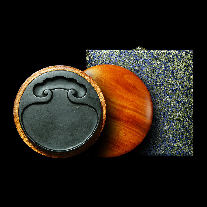 赋比兴砚台 国家非物质文化遗产《如意素池砚》作品 黑龙尾砚台_不