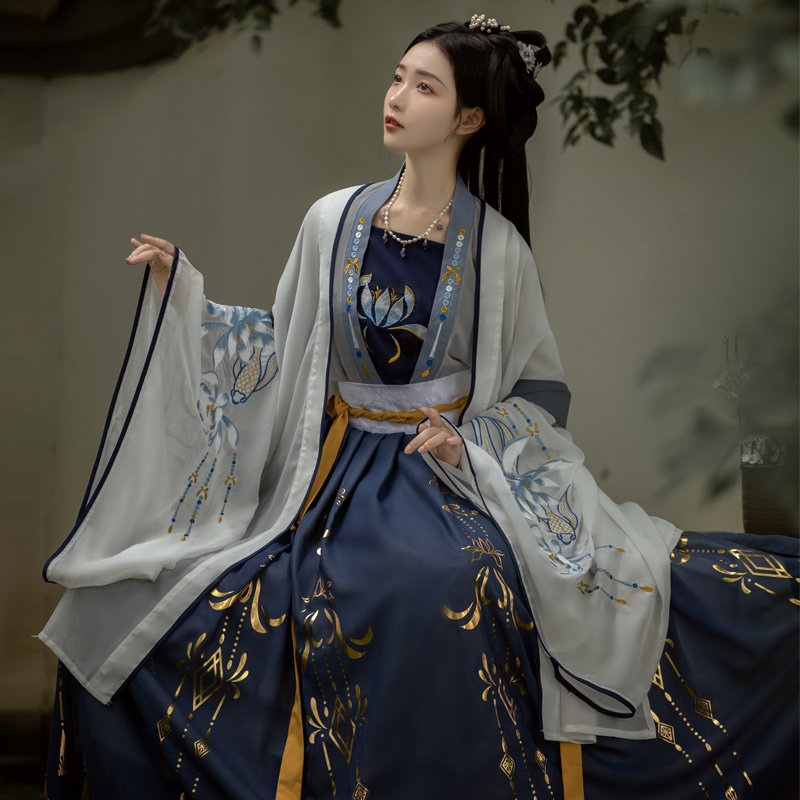 千韵岗琼华汉服女正品原创夏薄款中国风齐腰正版全套白菜对襟襦裙