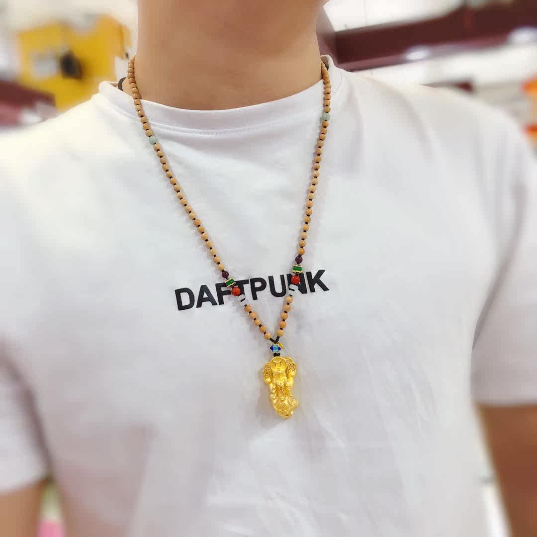 省20元 广久金镶玉貔貅吊坠男士和田玉挂件女款黄金情侣项链饰品xx821