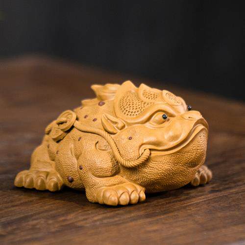 金蟾宜兴紫砂金蝉茶宠茶道创意摆件紫泥纯手工紫砂金蟾茶宠可养