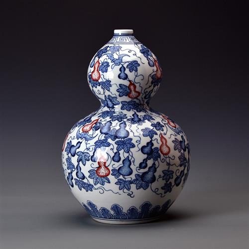 梵窑重器 清雍正款识青花釉里红图腾葫芦瓶 景德镇陶瓷花瓶中式客