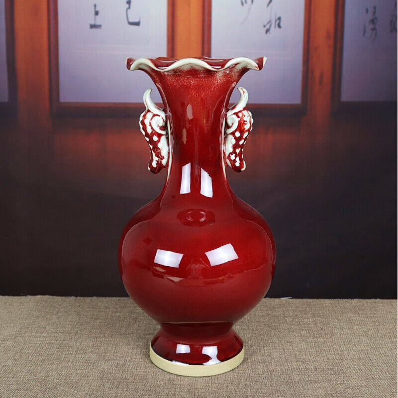 初劲家居官方店河南禹州神垕钧瓷花瓶摆件温家钧窑鸡血红办公室桌