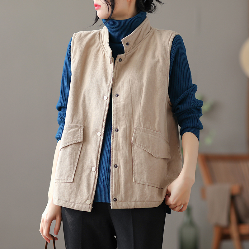 dza文艺复古背心马甲女士冬季短款外套女装外搭工装马夹洋气坎肩