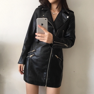 超酷机车皮衣帅气的多拉链西装领收腰连衣裙一枚酷酷的girl