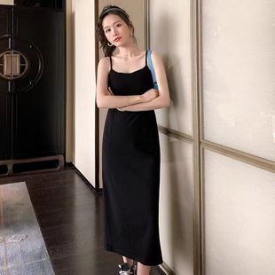 黑色连衣裙女夏季法式赫本高级感气质西装小黑裙长裙小个子吊带裙