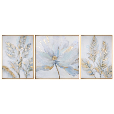 正品纯手绘油画客厅装饰画现代简约沙发背景墙挂画花卉三联画轻奢