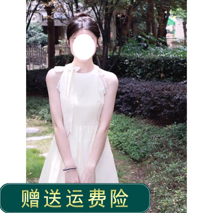 法式白色挂脖吊带连衣裙女夏季温柔风甜美初恋系收腰仙女长裙裙子