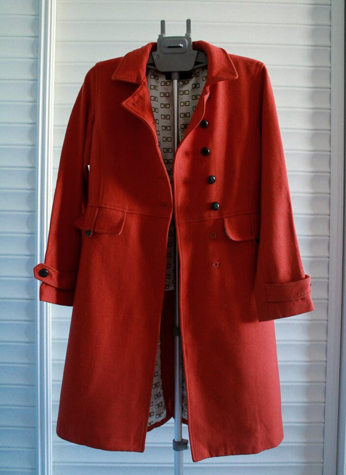 国产出口日本橘红色全衬羊毛呢子大衣翻领修身非加厚满百包邮ds350584