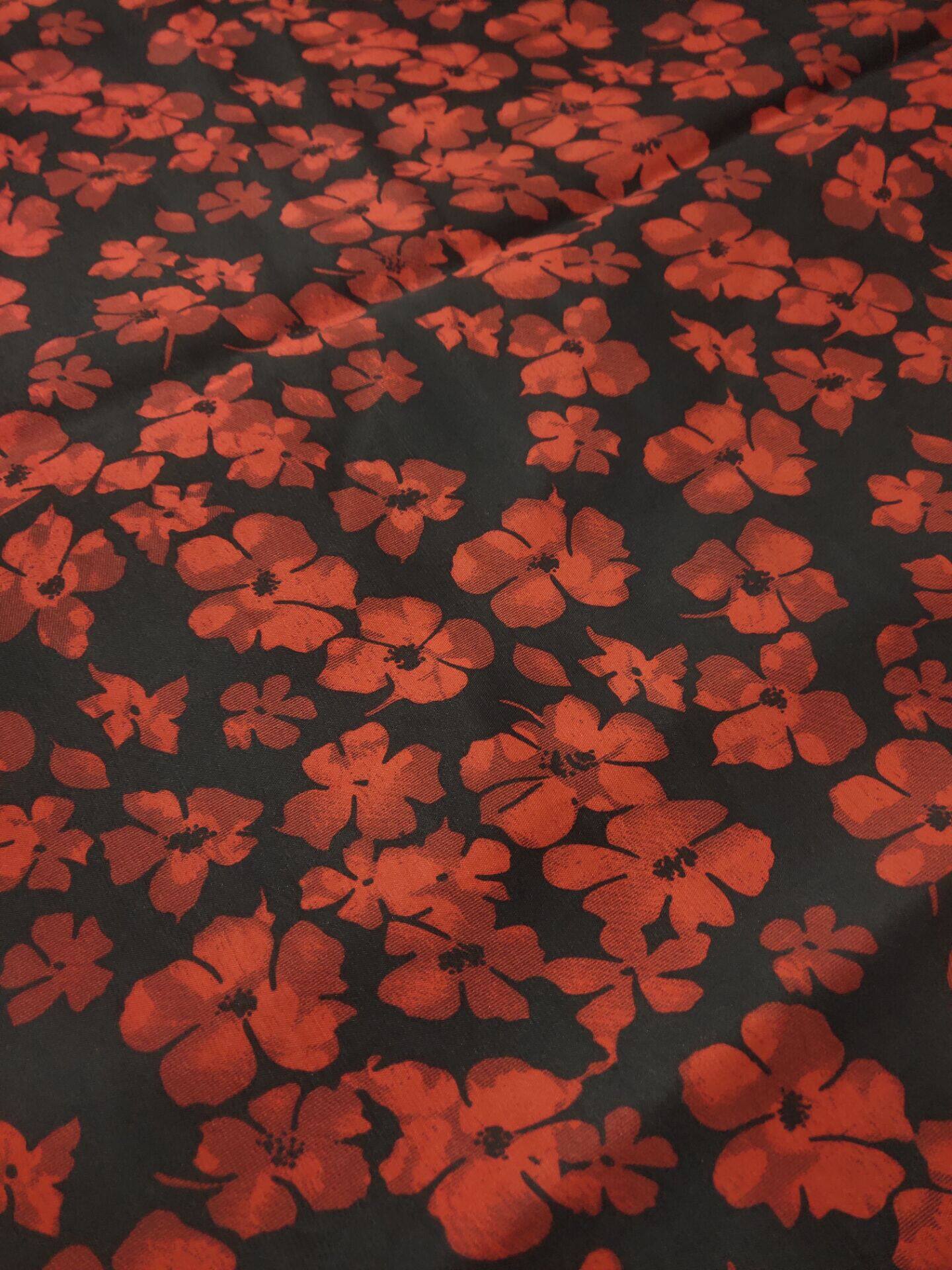 小重磅宽幅双宫缎香云纱布料100%桑蚕丝正宗顺德莨绸黑底红花优惠券