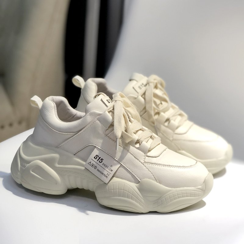 ins早春新品牛皮厚底老爹鞋2019学院风纯色系带运动休闲鞋女鞋潮在类目 女鞋, 低帮鞋中 - 来自Buy2taobao.com提供专业的淘宝代购服务