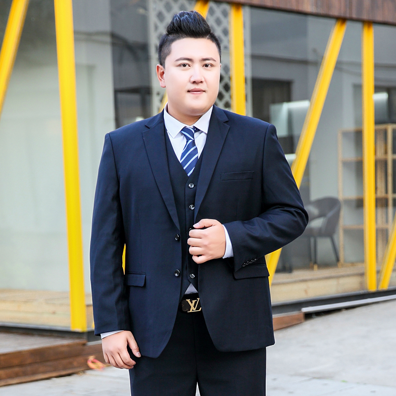 大码西服套装男加肥加大胖子休闲宽松黑色外套新郎婚礼结婚西装