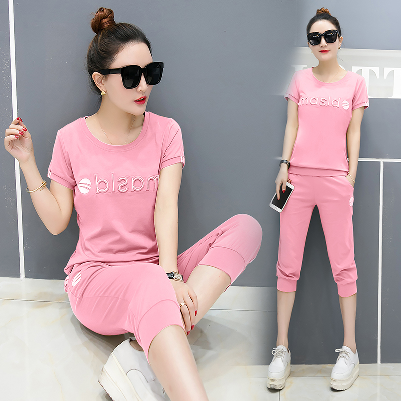 Sports suit Women's wear 2019 new pattern summer Korean Edition Easy Short sleeved fashion summer student leisure time Two piece setin the Women's clothing/Boutique , Set/Student uniforms/Work uniforms , Leisure sports suit  category - from Buy2taobao.com to provide professional Taobao agent buy service