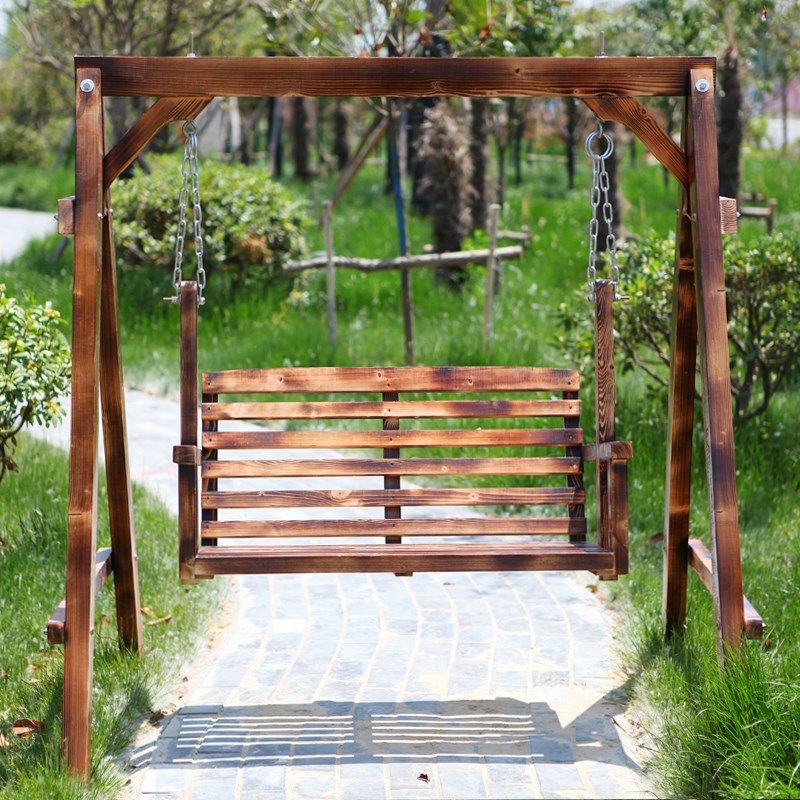 热销吊椅双人免邮_免邮室外双人木制秋千休闲庭院户外摇椅田园阳台