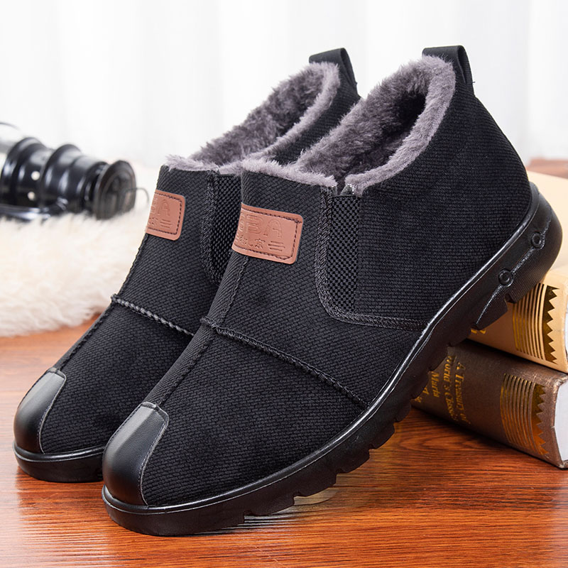北京老头鞋冬季男士毛毛鞋男外穿保暖棉鞋老年老人带毛的皮鞋软底