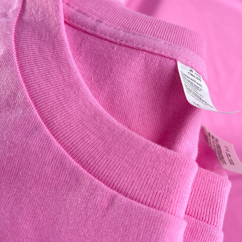 蜜桃红 玫红色圆领250g重磅t恤女短袖纯棉上衣夏季精梳棉纯色情侣