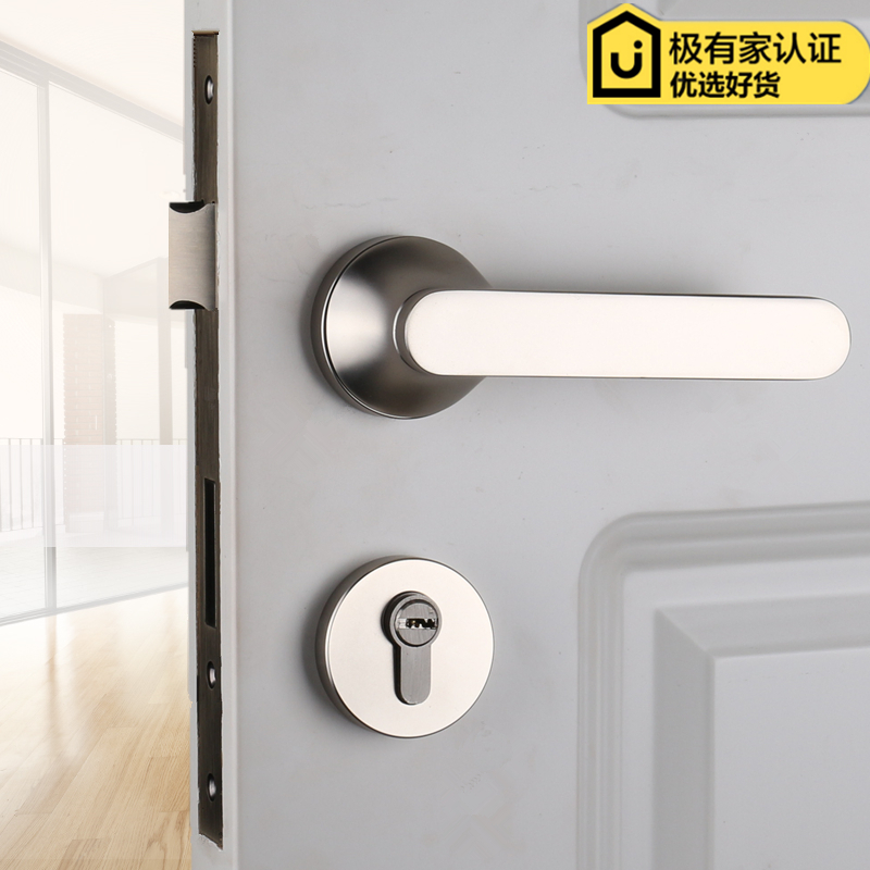 依佰利进口不锈钢拉丝银色门锁室内美式分体锁欧式黑色静音房门锁