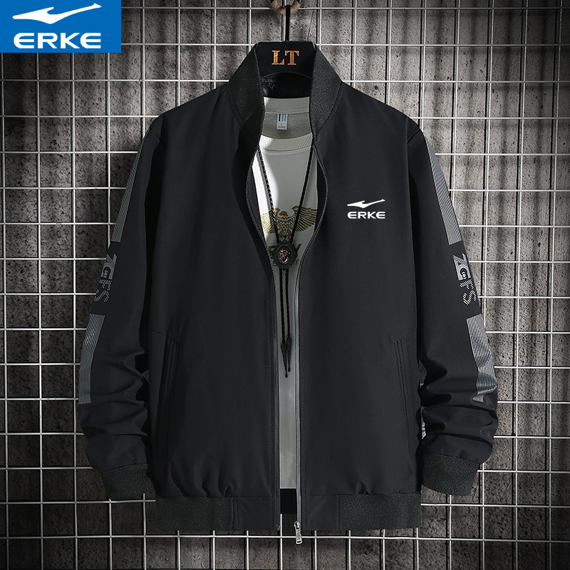 鸿星尔克男士运动休闲外套2022年春秋季新款潮流夹克立领宽松男装