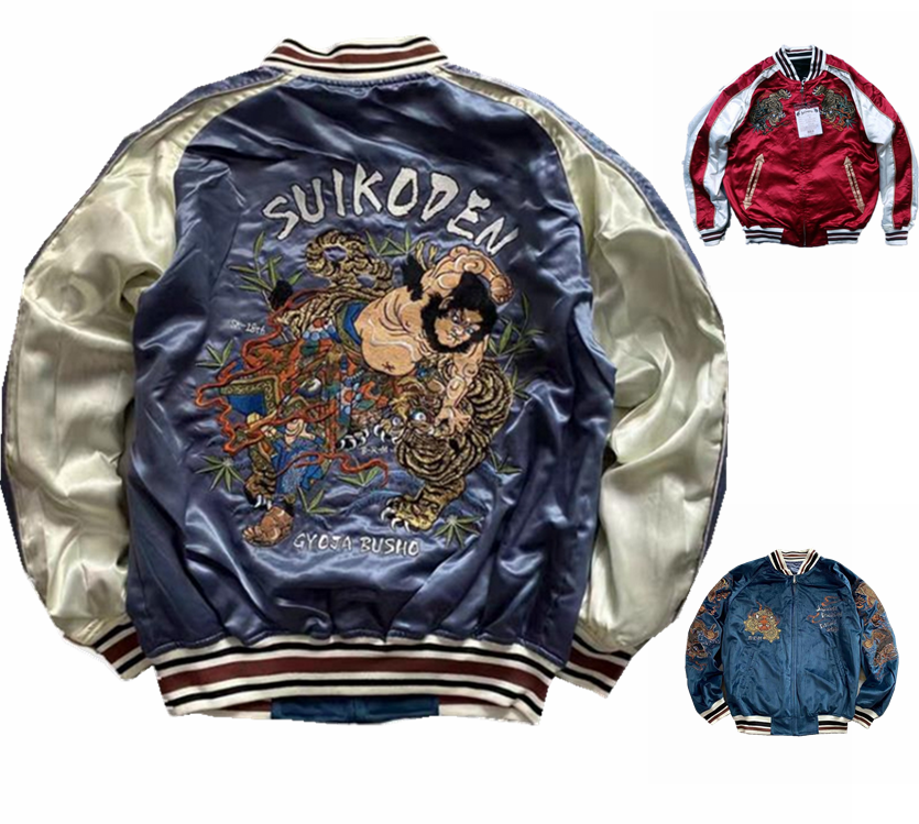 横须贺刺绣双面_男装春棒球服横须贺刺绣夹克双面全刺绣金丝绒面料