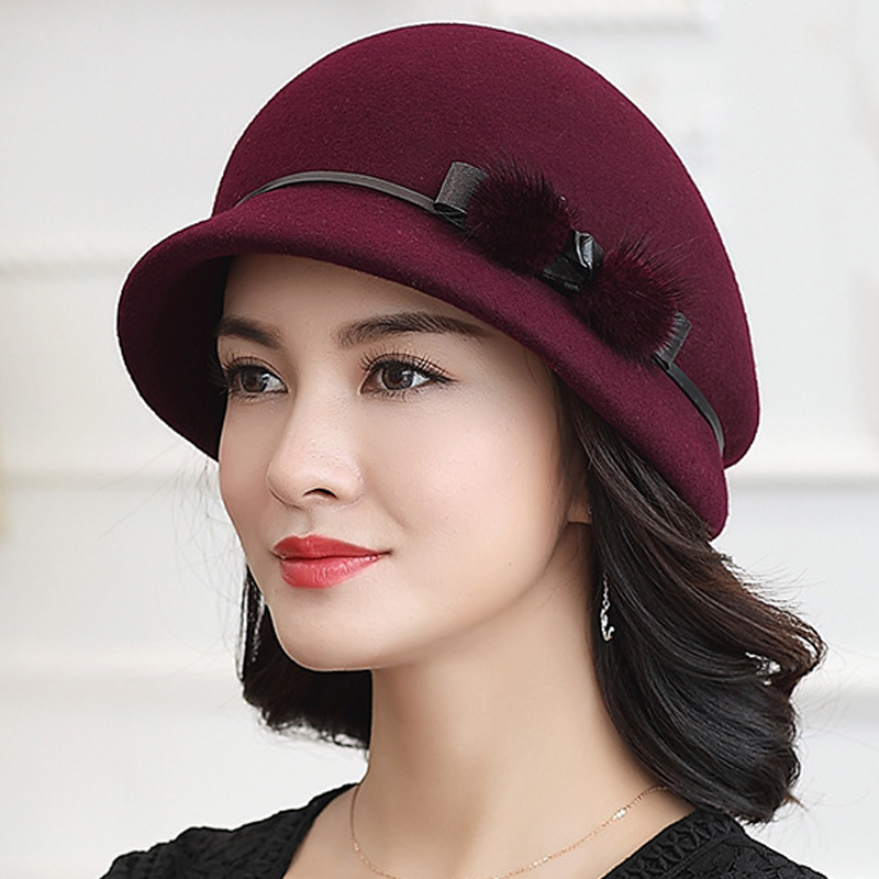 女士冬季洋气帽子冬款女显脸小女帽大头围秋冬贵妇女式羊毛贝雷帽
