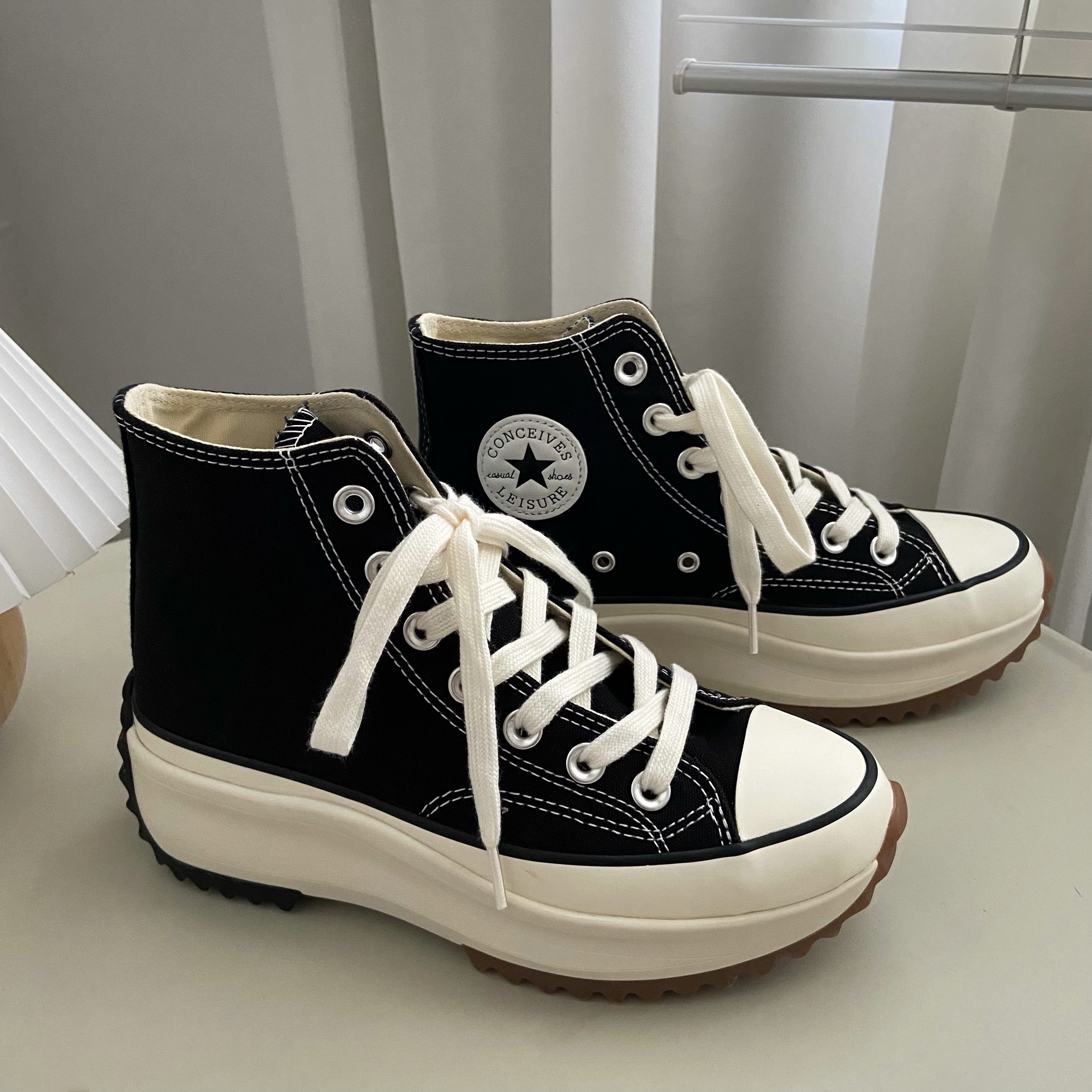 (增高6cm)2022新款厚底松糕鞋star/匡威女鞋1970s女高帮帆布鞋