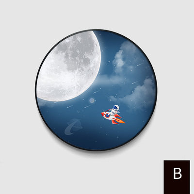 宇宙宇宙星星空创意圆形儿童装饰画北欧现代简约男孩现代装饰画