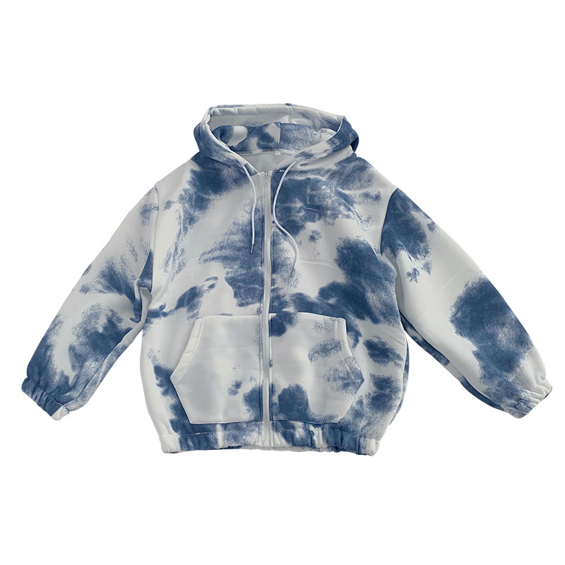 原宿风甜酷扎染卫衣女潮ins秋冬加绒加厚宽松韩版bf学生拉链外套
