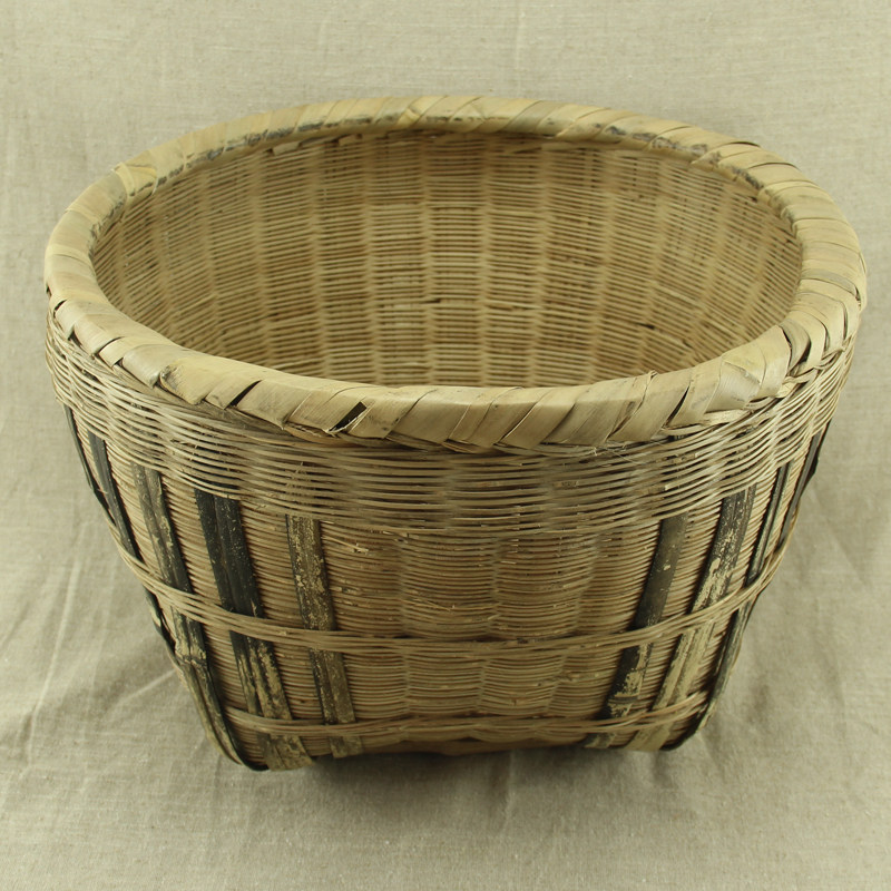 手工竹编箩筐喜事箩筐粮食收纳筐演出道具扁担筐蔬果收纳篮采茶筐