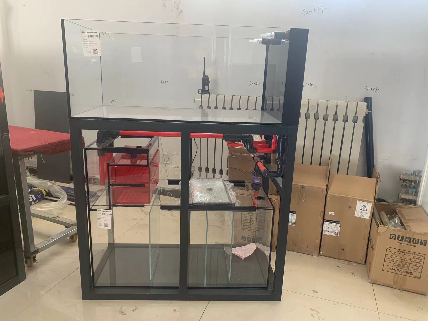 烟火fire金晶至纯玻璃超窄溢流鱼缸水刀黑玻鱼梳工业风溪流缸海缸