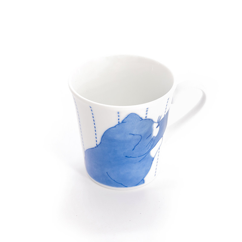 日本ceramic 蓝水杯马克杯亲密猫牛奶咖啡燕麦片早餐杯可爱情侣杯