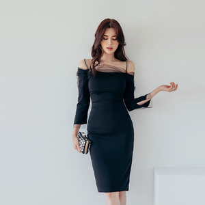 2022 spring new Korean fashion sexy one shoulder suspender waist slim wrap hip dress