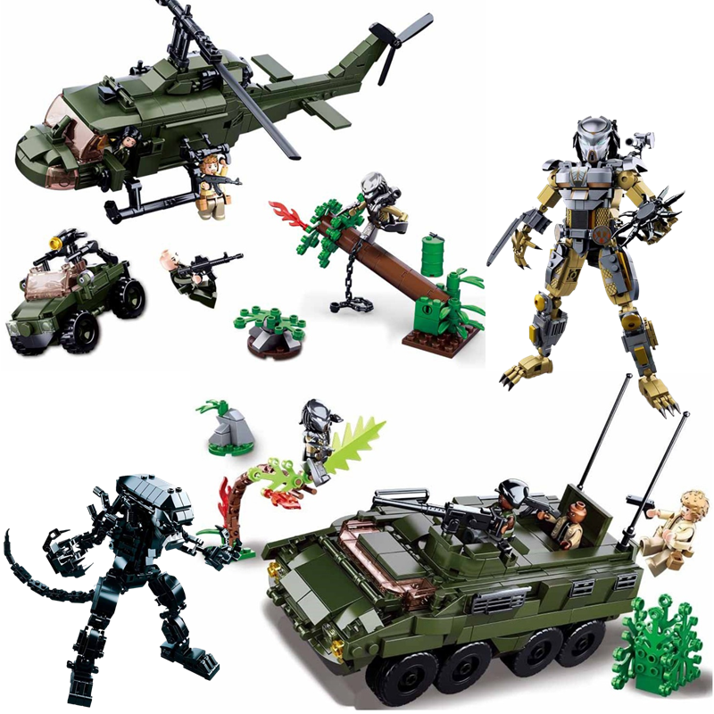 小鲁班0719乐高铁血战士大战异形积木人仔装甲车直升机6拼装玩具7