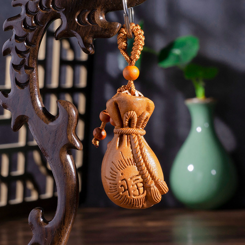 艺品轩桃木福袋钥匙扣饰品桃木工艺品 钥匙扣