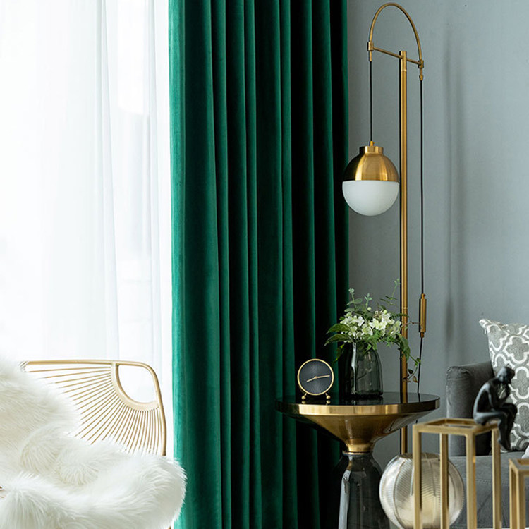 墨绿色丝绒遮光窗帘 美式复古高档纯色客厅卧室绒布窗帘成品定制