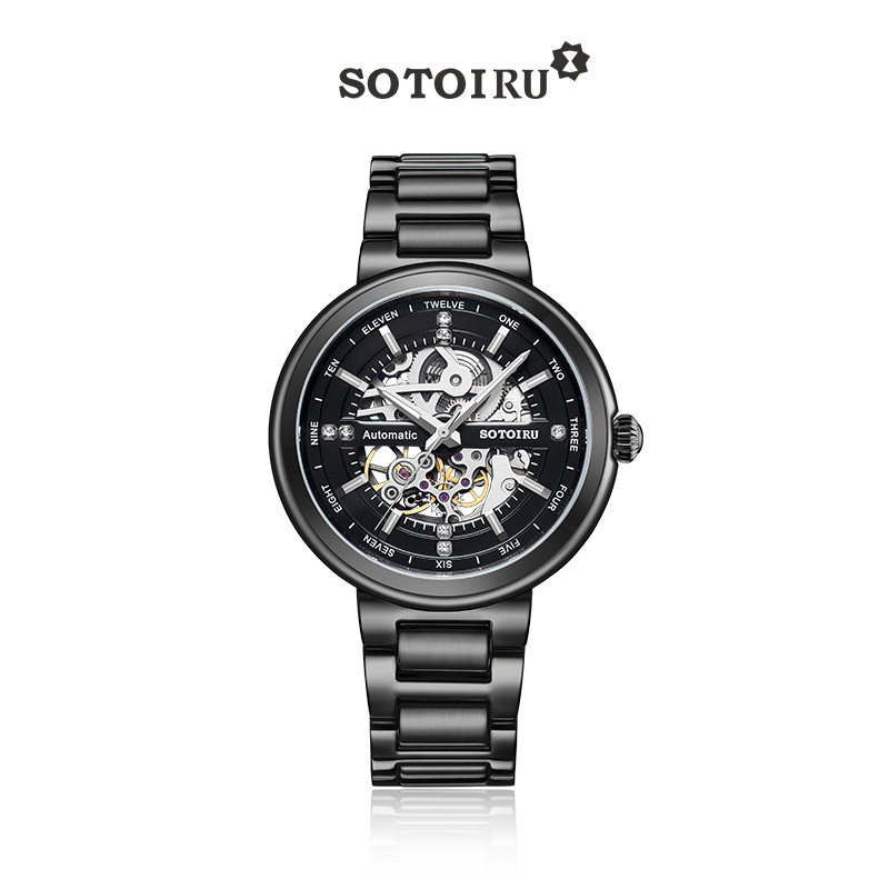 sotoiru欧图ot手表达人推荐 国潮镂空机械表钢带男表 明星同款