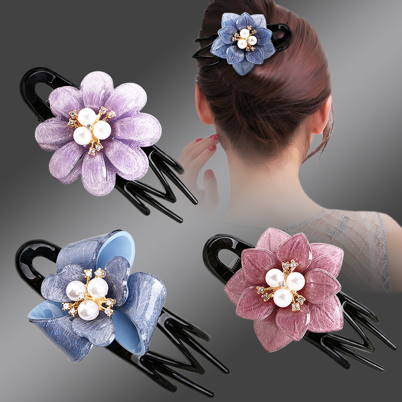 发夹后脑勺三齿鸭嘴夹盘发卡头饰气质大号妈妈优雅盘头抓夹女顶夹