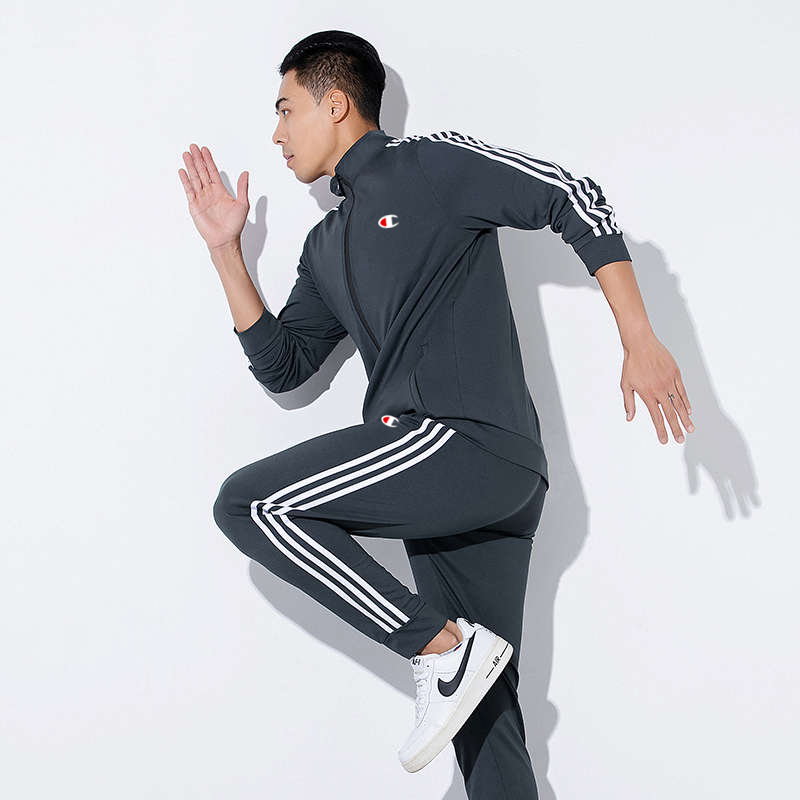 冠军总督纯棉运动服套装男士三条杠春秋季潮牌休闲跑步两件套大码