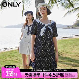 ONLY夏季元气少女甜美海军领短裙收腰百褶牛仔连衣裙女|123142008