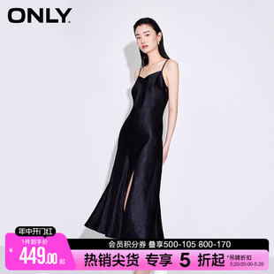 【觅光裙】ONLY夏季时尚气质法式显瘦V领吊带中长小黑裙连衣裙女