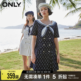 ONLY春夏气质少女海军领短裙百褶牛仔连衣裙女|123142008