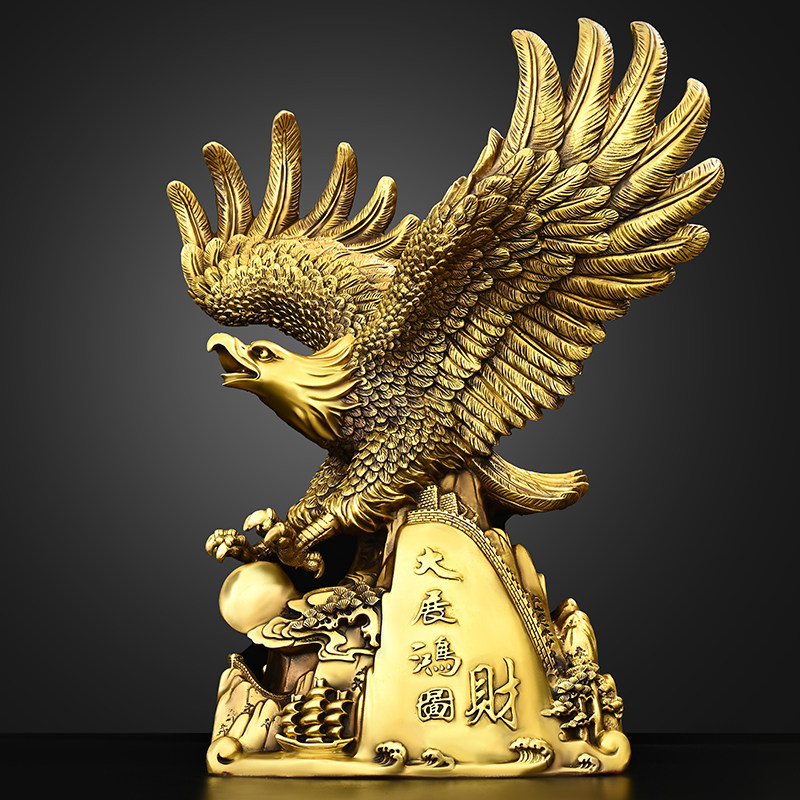 铜老鹰摆件纯铜大展宏图雄鹰展翅客厅桌面店铺装饰大号财字鹰飞鹰