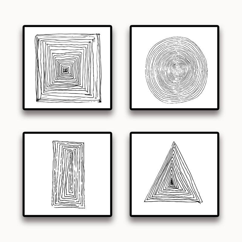 简约现代极简线条黑白抽象正方形装饰挂画民宿软装木框客栈新中式_不
