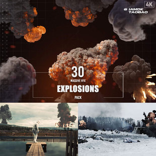 30组电影大片大规模爆炸模拟闪光炮弹导弹炸弹撞击破坏4K视频素材