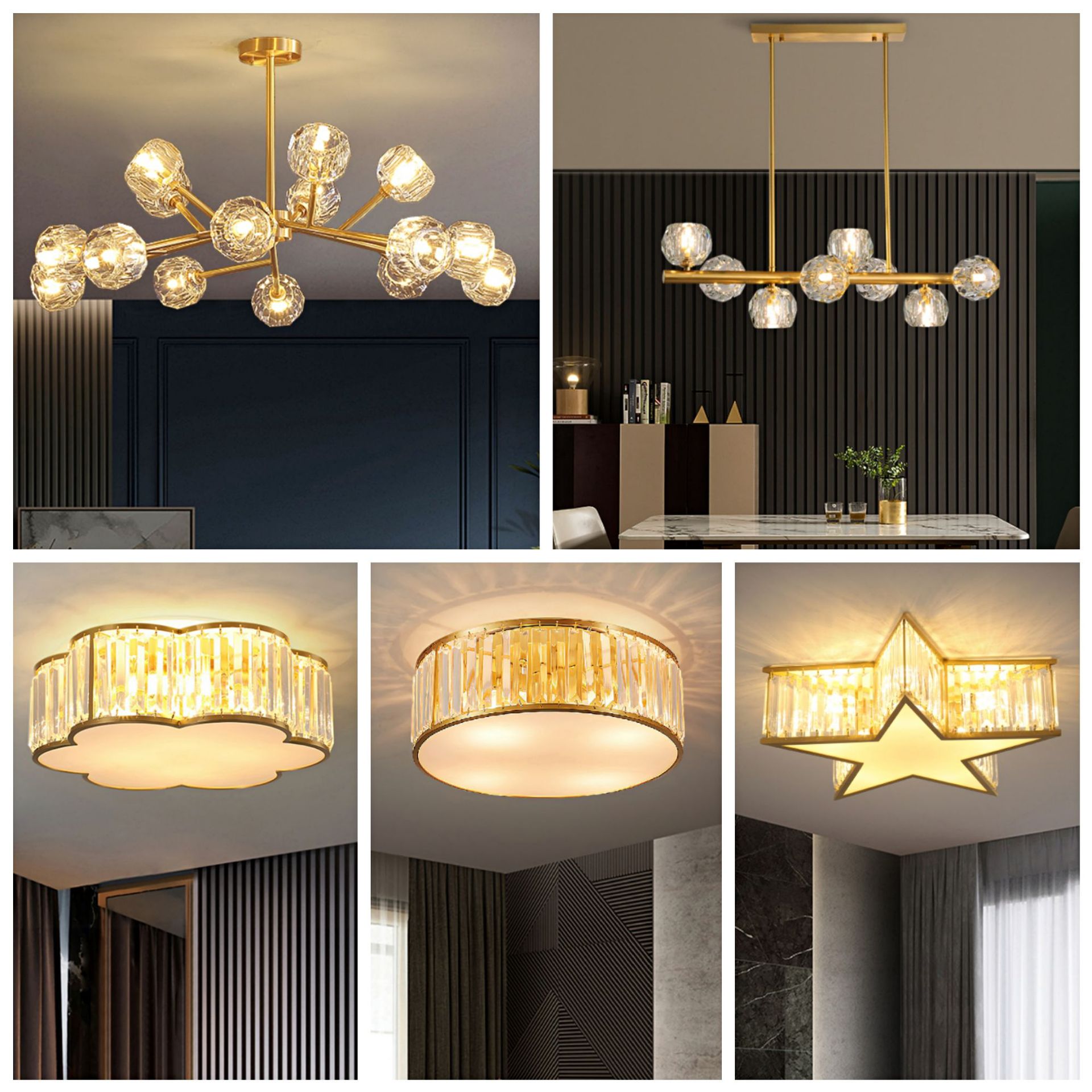 (今日10折)客厅铜灯简约轻奢灯具饰创意吊灯照明后现代led水晶分子灯