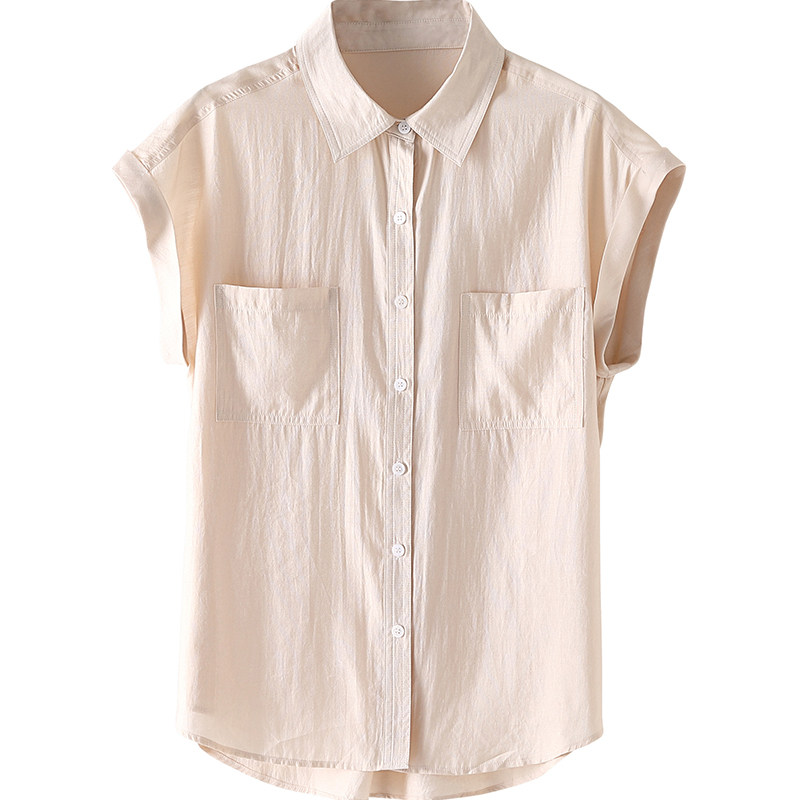 短袖衬衫女夏新款立领上衣薄款宽松职业休闲遮肚子显瘦百搭衬衣 - tt